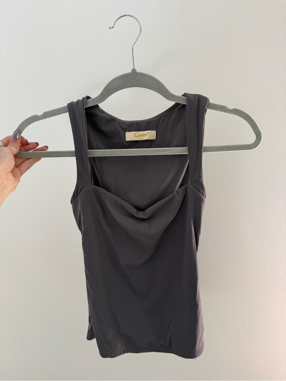 Qinsen Charcoal Cowl-Neck Tank Top